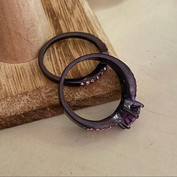 Amethyst CZ Ring-Brown Stainless Steel Multi-Band Design - Picture 4 of 7